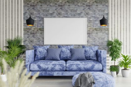 3D Mockup photo frame in Modern interior of living room