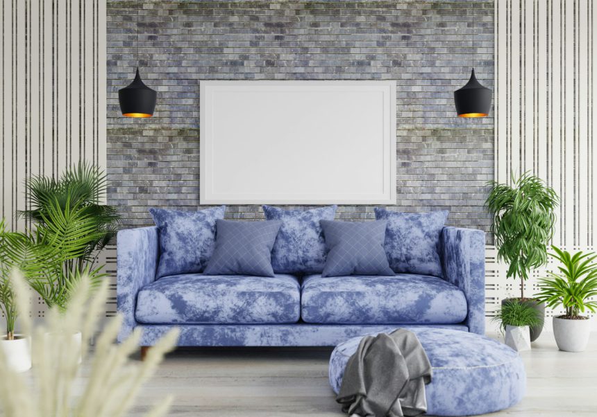 3D Mockup photo frame in Modern interior of living room