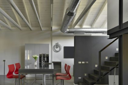 Interiors of the Modern Dining Room in the Industrial Style