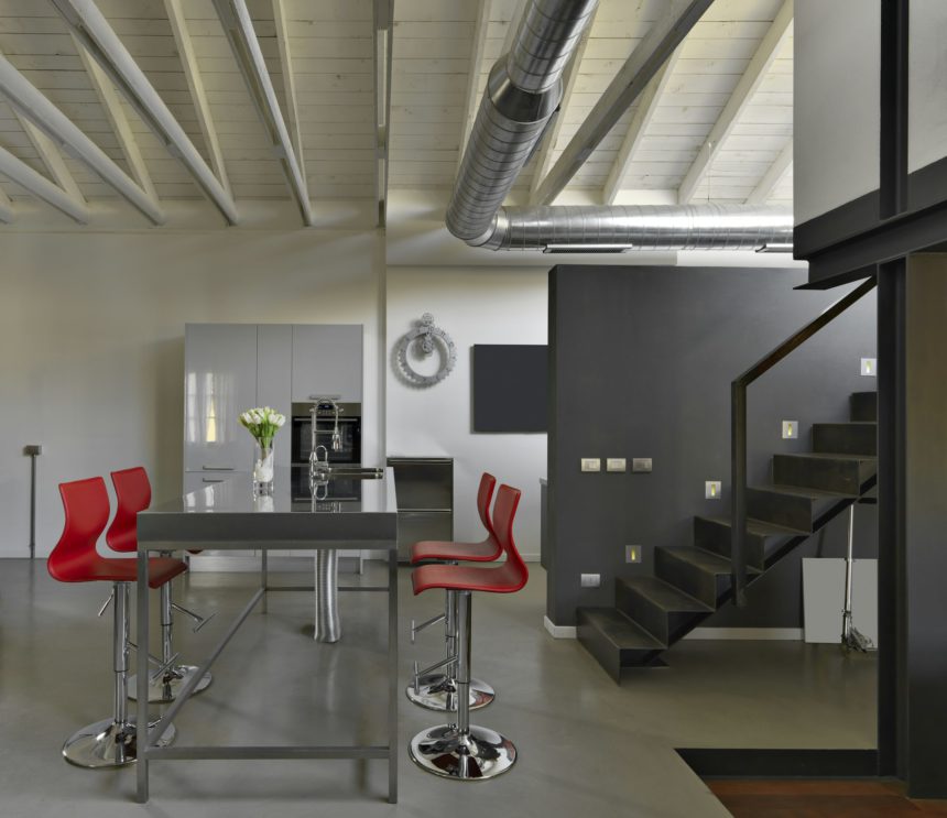 Interiors of the Modern Dining Room in the Industrial Style