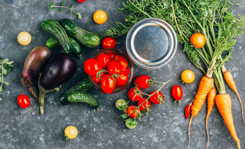 Petite Veggie Bounty. Mini-vegetables, fresh carrots, cherry tomatoes, tiny cucumbers, eggplants